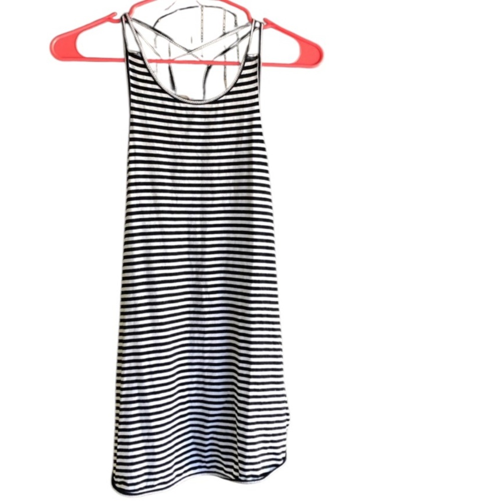 CALIA by Carrie Underwood Black and White Striped Strappy Tunic Tank Top